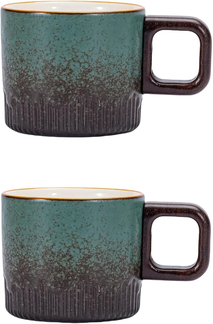 Zurucily Espresso Cups Set of 2, 2 oz Ceramic Espresso Cups, Demitasse Cups for Tea or Coffee (Green)
