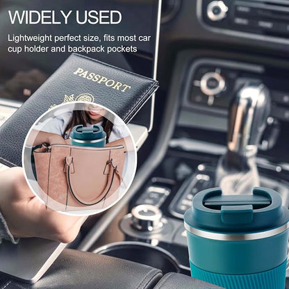 GEMFUL Coffee Mug with Lid 13 oz Spill Proof Leak Proof Stainless Steel Travel Mug Insulated Coffee Tumbler Reusable Keeps Cold and Hot for Car Daily Travel Gifts (Blue)