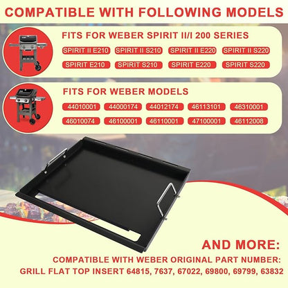 Spirit 200 Full Size Griddle Inserts for Weber GS4 Spirit II & I 200 Series 2-Burner E-210 E-220 S-220 S-210 S-215 Gas Grill Parts, Carbon Steel Flat Top Griddle Plate for Weber 7637 64815 Grate