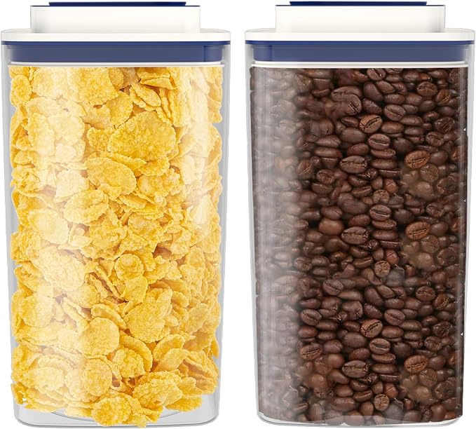 Bakpoco Airtight Food Storage Containers with Lid Vacuum Seal Storage Containers for Coffee Bean Cereal Snack, 2 Pack * 1.3 Qt Clear Leak-proof Kitchen and Pantry Organization Canisters