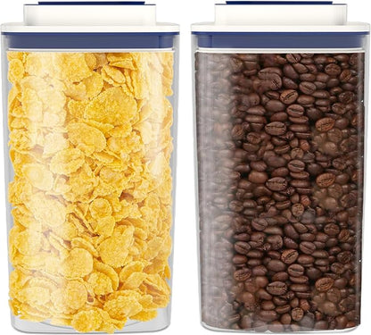 Bakpoco Airtight Food Storage Containers with Lid Vacuum Seal Storage Containers for Coffee Bean Cereal Snack, 2 Pack * 1.3 Qt Clear Leak-proof Kitchen and Pantry Organization Canisters