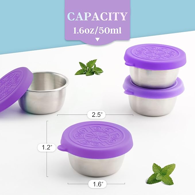 6x1.6 Oz Salad Dressing Containers With Lids, Small Leakproof Reusable Stainless Steel Salad Dressing Container To Go For Lunch Boxes,Sauce containers, Picnics,Travel Meal Prep And Kitchen Storage.