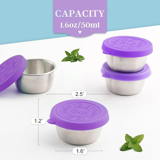 6x1.6 Oz Salad Dressing Containers With Lids, Small Leakproof Reusable Stainless Steel Salad Dressing Container To Go For Lunch Boxes,Sauce containers, Picnics,Travel Meal Prep And Kitchen Storage.