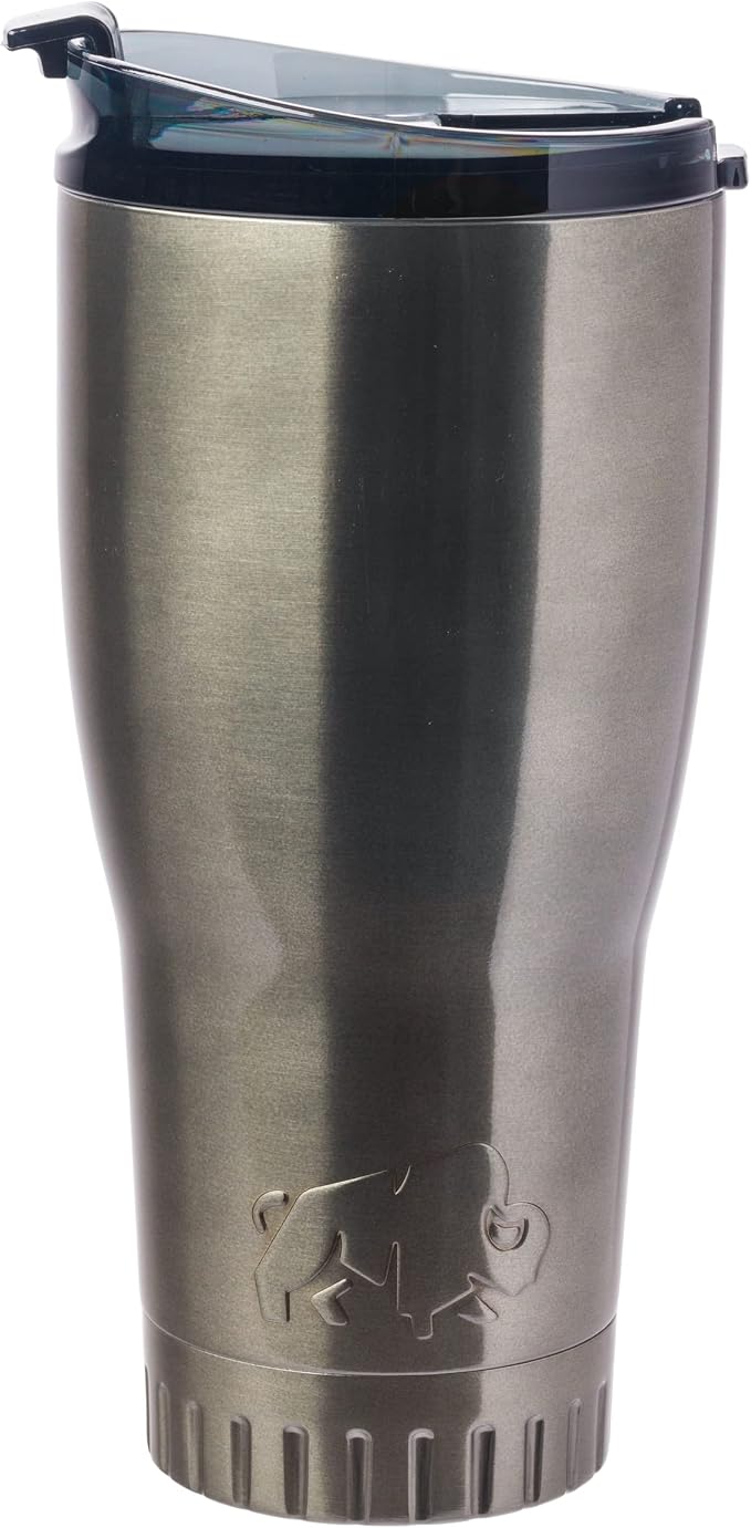 Silver Buffalo Double Walled Vacuum Insulated Stainless Steel Tumbler With Flip Top Lid Keeps Hot and Cold, Travel Coffee Mug Leak Proof Lid, 30 Ounces, Gray
