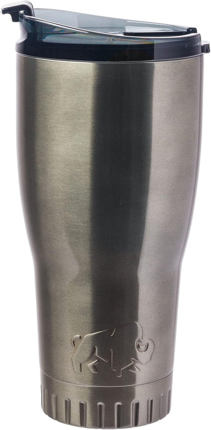 Silver Buffalo Double Walled Vacuum Insulated Stainless Steel Tumbler With Flip Top Lid Keeps Hot and Cold, Travel Coffee Mug Leak Proof Lid, 30 Ounces, Gray