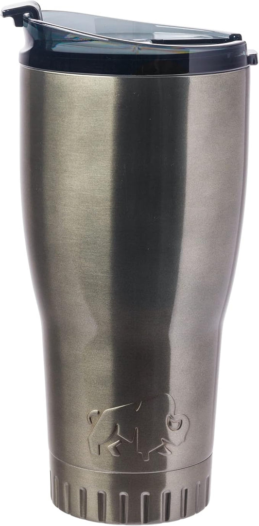 Silver Buffalo Double Walled Vacuum Insulated Stainless Steel Tumbler With Flip Top Lid Keeps Hot and Cold, Travel Coffee Mug Leak Proof Lid, 30 Ounces, Gray