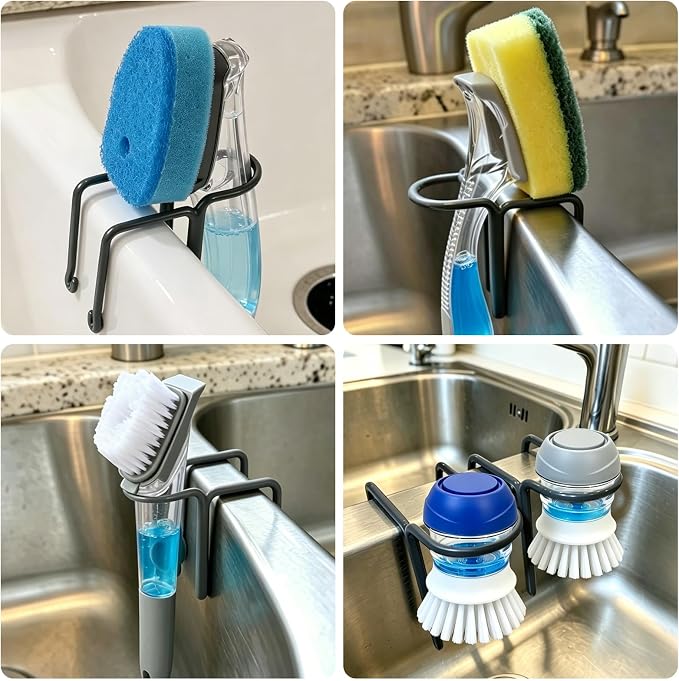 2 Packs Kitchen Sink Brush Holder, Rustproof Waterproof Dish Wand Holder, Sink Scrubber Caddy,Cover with rubber,Hanging Sponge Brush Dish Cloth Storage Rack, No Drilling One-Step Installation