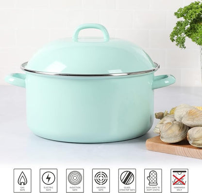Martha Stewart Thayer 6.4-Quart Enamel On Steel Scratch Resistant Dutch Oven w/Lid - Martha Blue, Induction Safe