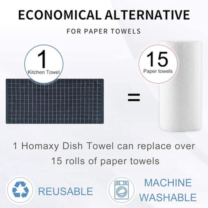 Homaxy 100% Cotton Terry Kitchen Towels(Dark Grey, 13 x 28 inches), Checkered Designed, Soft and Super Absorbent Dish Towels, 4 Pack