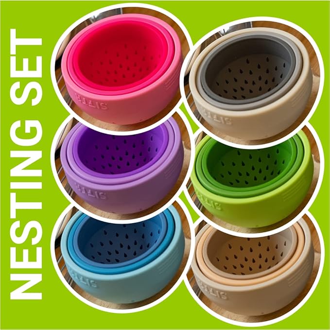 (MUSHROOM) Nesting Can Strainer Mini Colander Set - Space Saving Small Colanders and Strainers - Multi Use Kitchen Gadget - Silicone Can Strainer