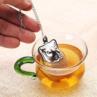Elsjoy Set of 8 Loose Leaf Tea Infusers with Chain and 8 Drip Trays, 18/8 Stainless Steel Tea Balls Cute Tea Steepers, Mini Tea Strainer Tea Filter Set for Mugs, Tea Cups, Teapots, 16 Pcs