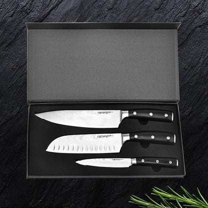 TONIFE Kitchen Knife Set, High Carbon Stainless Steel Cooking Knife, Chef's Knife + Santoku Knife + Small Knife (3PCS)