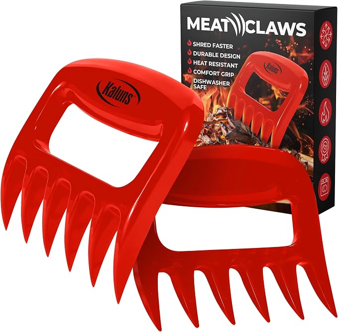 Kaluns Meat Claws, Best Meat and Pulled Pork Shredder - Easily Lift, Handle, Pull, Cut, and Shred Meat - Ultra-Sharp Plastic Blades - Heat Resistant, BPA Free, Dishwasher Safe (Red)