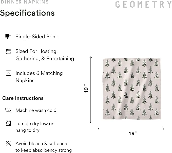 GEOMETRY Christmas Dinner Napkins - Premium Cloth Napkins - Quick Dry & Super Absorbent Table- Premium Geosuede Linen Napkins - Pine 19" x 19" - 6 Pieces