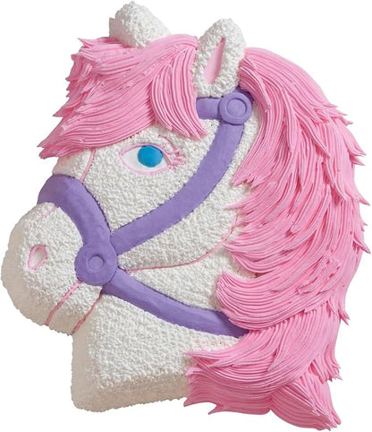 Wilton Party Pony Cake Pan, Aluminum Shaped Bakeware for Kids’ Cakes, Durable, Even Heating, Rust-Resistant, Includes Decorating Guide, Package May Vary