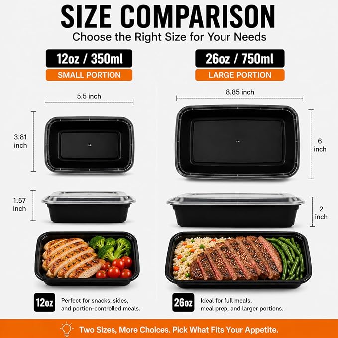 Tiny Meal Prep Containers, 12 oz [50 Pack] - mini Single 1 Compartment Food Meal Prep Containers Reusable, BPA Free Small disposable Food Storage Containers with Lids Microwave Dishwasher Freezer Safe