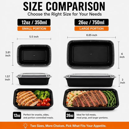 Tiny Meal Prep Containers, 12 oz [50 Pack] - mini Single 1 Compartment Food Meal Prep Containers Reusable, BPA Free Small disposable Food Storage Containers with Lids Microwave Dishwasher Freezer Safe