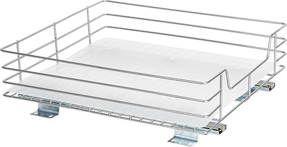 Household Essentials Brushed Steel Pull-Out Pantry Organizer with Plastic Liner, Nickel Finish