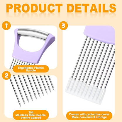 Stainless Steel Onion Holder for Slicing,Onion Slicer Holder, Onion Cutter for Slicing of Onions, Tomatoes,Avocados,Eggs and Other Vegetables,Kitchen Utensils Gift (Purple)