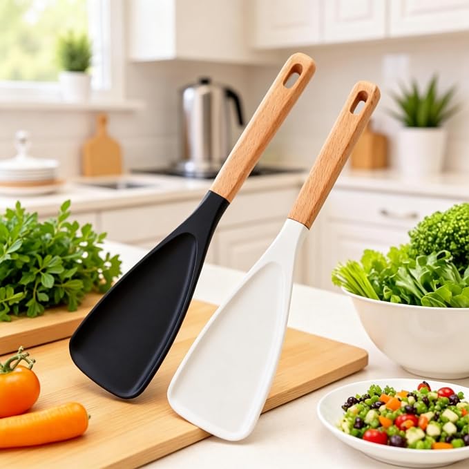 Cooking Spoon for Nonstick Cookwares,Cedar and Ash Spoon, Multifunction Spatula Cooking Spoon, Perfect Silicone Spoon for Mixing, Scoop, and Scrape(White)