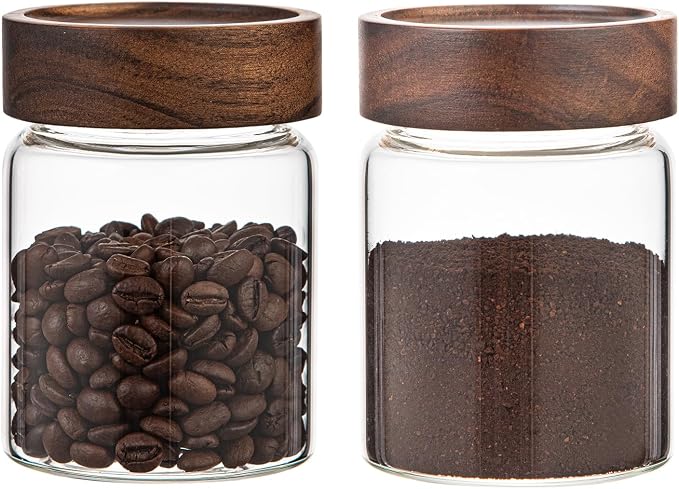 10 oz Small Glass Jars with Top Screw Lid Round Herb Coffee Bean Ground Storage Canister Clear Glass Food Container for Pantry Sugar Tea Coffee Bean Spice Nuts Cookies Bath Salts (2×300ml(10oz))