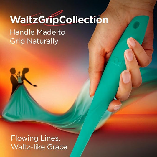 Kitchen Mama WaltzGrip Platinum Silicone Scraping Spatula: Heat Resistant, Seamless, Non Stick for Frying Pan Cookware, Safe, Flexible Bowl Scraper - Ideal for Mixing, Baking, Stirring (Teal)