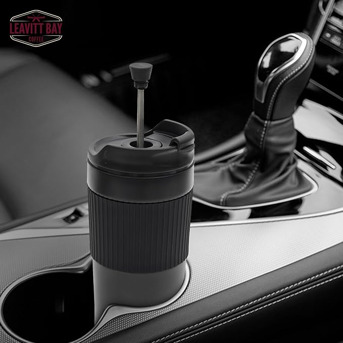 Portable French Press Travel Mug – Insulated Stainless Steel French Press Mug for Hot or Cold Brew – Durable Travel Coffee Maker – On-the-Go Tea & Coffee Maker (Black)