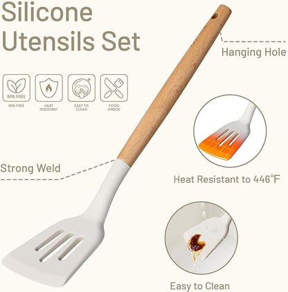 CAROTE 22pcs Silicone Cooking Utensils Set, 446°F Heat Resistant Kitchen Utensils Gadgets Set, Spatula, Turner, Whisk, Tongs