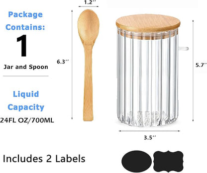 Steviieden 24 FL OZ Airtight Glass Jar with Bamboo Spoons Lids Overnight Oats Container Decorative Coffee Bar Food Storage Jar Cereal Nuts Salts Coffee Tea Flour Sugar Container Spice Jar