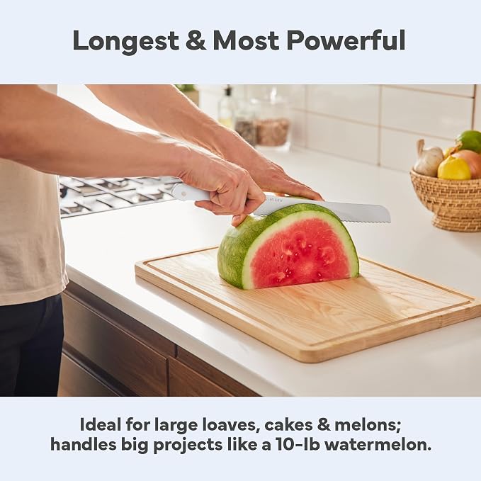 Misen Serrated Bread Knife - High-Carbon Japanese AUS8 Steel - Perfect for Soft Foods, Bread, Pastries, and Fruits - Verstatile Slicer, Razor-Sharp Edge, Durable Blade, Ergonomic Handle - 10", White