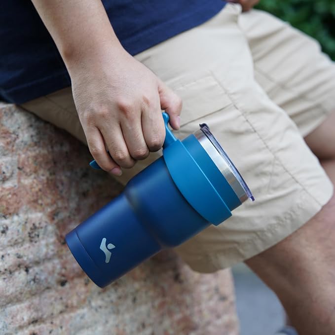 Konokyo 40 oz Tumbler with Handle and 2 Straw 2 Lid, Insulated Water Bottle Stainless Steel Vacuum Cup Reusable Travel Mug,Sky