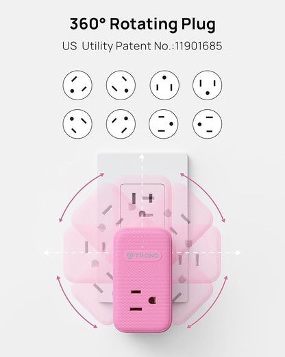 TROND Outlet Extender with USB C, 3 AC Outlet Splitter with 360 Rotation, Multiple Wall Plug with PD 20W Port, Cute Pink Plug Extension for Home Decoration, Travel Cruise Essentials