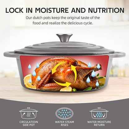 5.5 Quart Oval Enameled Cast Iron Dutch Oven Pot with Lid, Oven Safe up to 550° F & Dishwasher Safe, Sturdy Dutch Oven Cookware