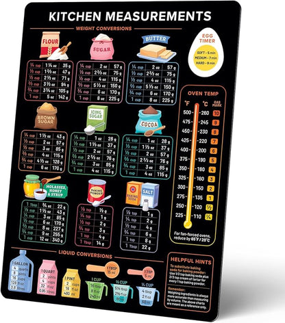 Levain & Co Kitchen Conversion Chart Magnet - Dark for Easier Cooking & Baking - Vintage Useful Gadgets - Cute Accessories - Cooking & Baking Accessories - Gifts for Bakers