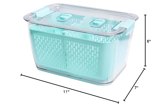 Kitchen Spaces Colander Bin, Produce Saver, Fridge Organizer With Lid, Wash, Strain and Store, Great for Refrigerator, Freezer and Pantry, X-Large, Mint Green, Pack of 1