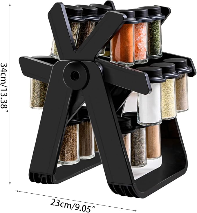 Rotating Spice Rack Organizer 360 Degree Ferris Wheel Rotation with 18 Glass Jar Set Seasoning Organizer for Countertop Revolving Spice Rack with Jars Organizer Countertop