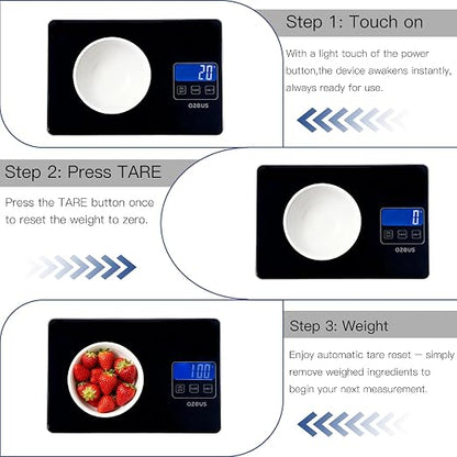 Food Scale with USB Rechargeable, Digital Kitchen Scale with 6 Units, High Precision to 0.04 oz /11lbs Capacity, Weight Range from 3g-5000g (Black)
