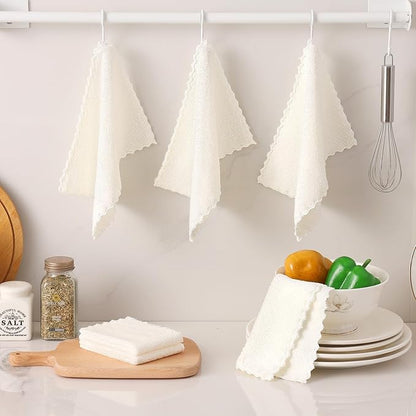 Kitinjoy 24 Pack Kitchen Cloths Dish Towels (7" x 9", White), Super Soft and Absorbent Dish Cloths, Nonstick Oil Fast Drying Coral Velvet Microfiber Cleaning