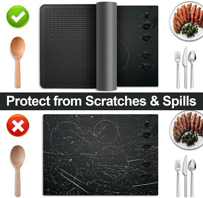 Stove Top Cover for Electric Stove- Range Covers for Electric Stove,Silicone XXL Dish Drying Mat, Glass Cooktop Covers, Flat RV Range top Mats (Black, 30"x21")