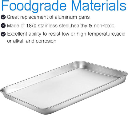 Cookie Sheet and Cooling Rack Set, 16 inch Stainless Steel Baking Pan with a Rack, Professional Bakeware, Healthy & Non-toxic & Rustproof & Easy Clean & Dishwasher Safe