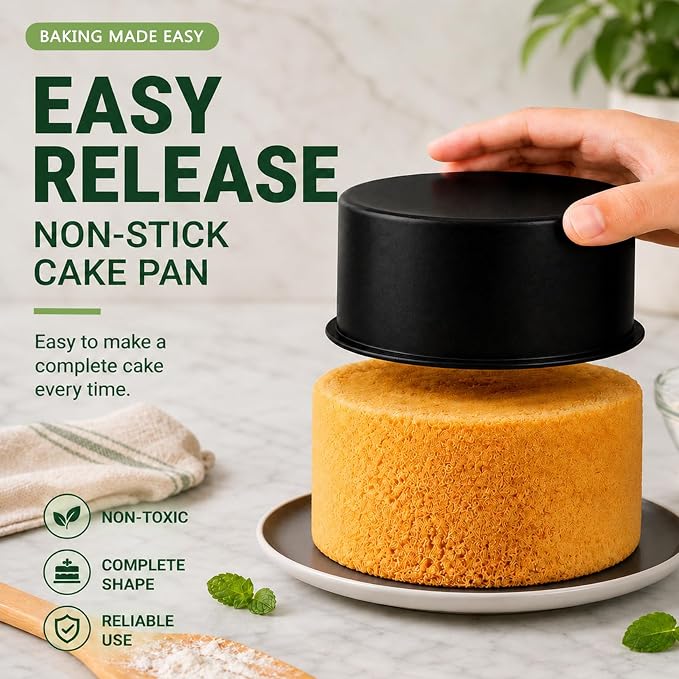 P&P CHEF 5 Inch Cake Pan Set of 3, Non-Stick Round Cake Pans Tins for Tier Smash Cakes, Baking Pans Set & Essential Bakeware, Stainless Steel Core & Leak-Proof