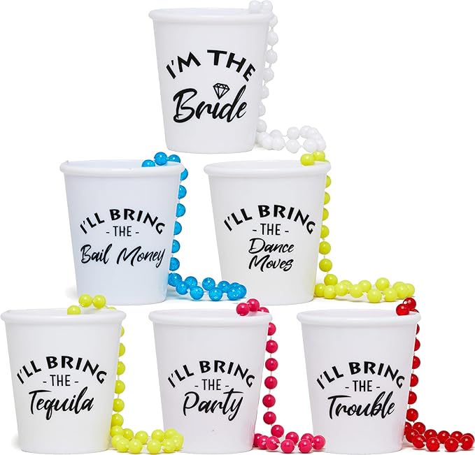 Funky Junque Bundle of Trouble Bride Shot Glass Necklace Set, Tequila Necklace 6-Pack Bachelorette Party Supplies - 6 Pack: Dance Moves Bundle