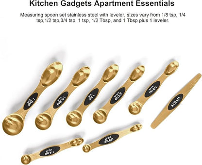 Magnetic Measuring Spoons Set Stainless Steel with Leveler, Stackable Metal Tablespoon Measure Spoon for Baking, Measuring Cups and Spoon Set Kitchen Gadgets Apartment Essentials Fits in Spice Jars