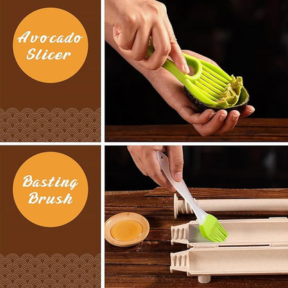 Delamu Sushi Making Kit, 22 in 1 Sushi Kit for Beginners/Pros Sushi Makers, with Bamboo Sushi Mats, Sushi Rolling Tube, Onigiri Mold, Rice Paddle, Sushi Knife, Guide Book & More