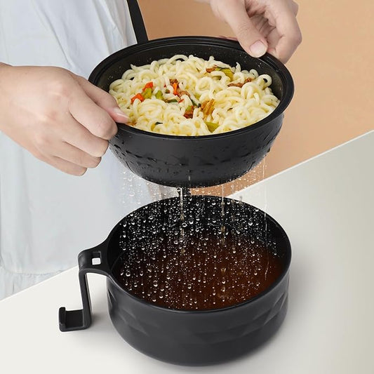 Ramen Bowl Set of 2, Ramen Cooker 33 oz, Ramen Bowls with Chopsticks and Spoon, Microwave Pasta Cooker, Ramen Bowl Microwave Gift College Dorm Essentials for Girls Guys (Black)