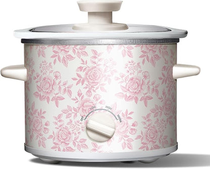 COOK WITH COLOR 2QT Mini Electric Round Slow Cooker - Adjustable Settings, Removable Stoneware Pot, Tempered Glass Lid, Dishwasher Safe, Cool-Touch Side Handles, Floral Pink