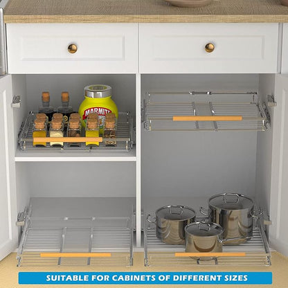 Large Pull Out Cabinet Organizer, Heavy Duty Cabinet Expandable Pull Out Shelves, Slide Out Cabinet Organization Storage, 3 Pack 23.2''-40''W