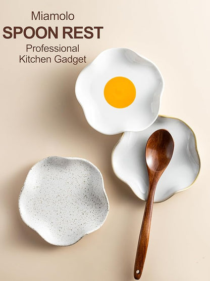 Miamolo Cute Spoon Rest for Stove Top, Ceramic Egg Spoon Holder for Kitchen Counter Spatula Holder, 5.3in Coffee Spoon Rest, Sunny-Side Up Funny Cooking Spoon Holder for Utensils, Kitchen DéCor