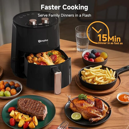 SIMPLUS 4.5QT Air Fryer, 1300W Adjustable Temperature Airfryer Oven, 6 Preset Cooking Options, 392°F Rapid Air Crisp Technology, Quick & Easy Meals in Minutes, Nonstick & Easy-Clean Basket, Black