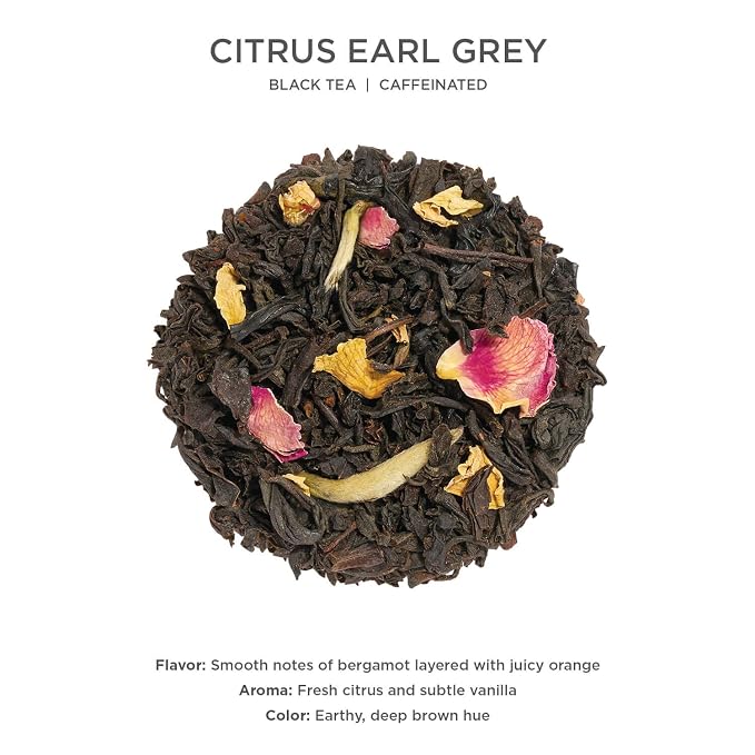 Tea Forte Citrus Earl Gray Premium Loose Leaf Caffeinated Black Tea Blend Canister, Makes 35-50 Cups